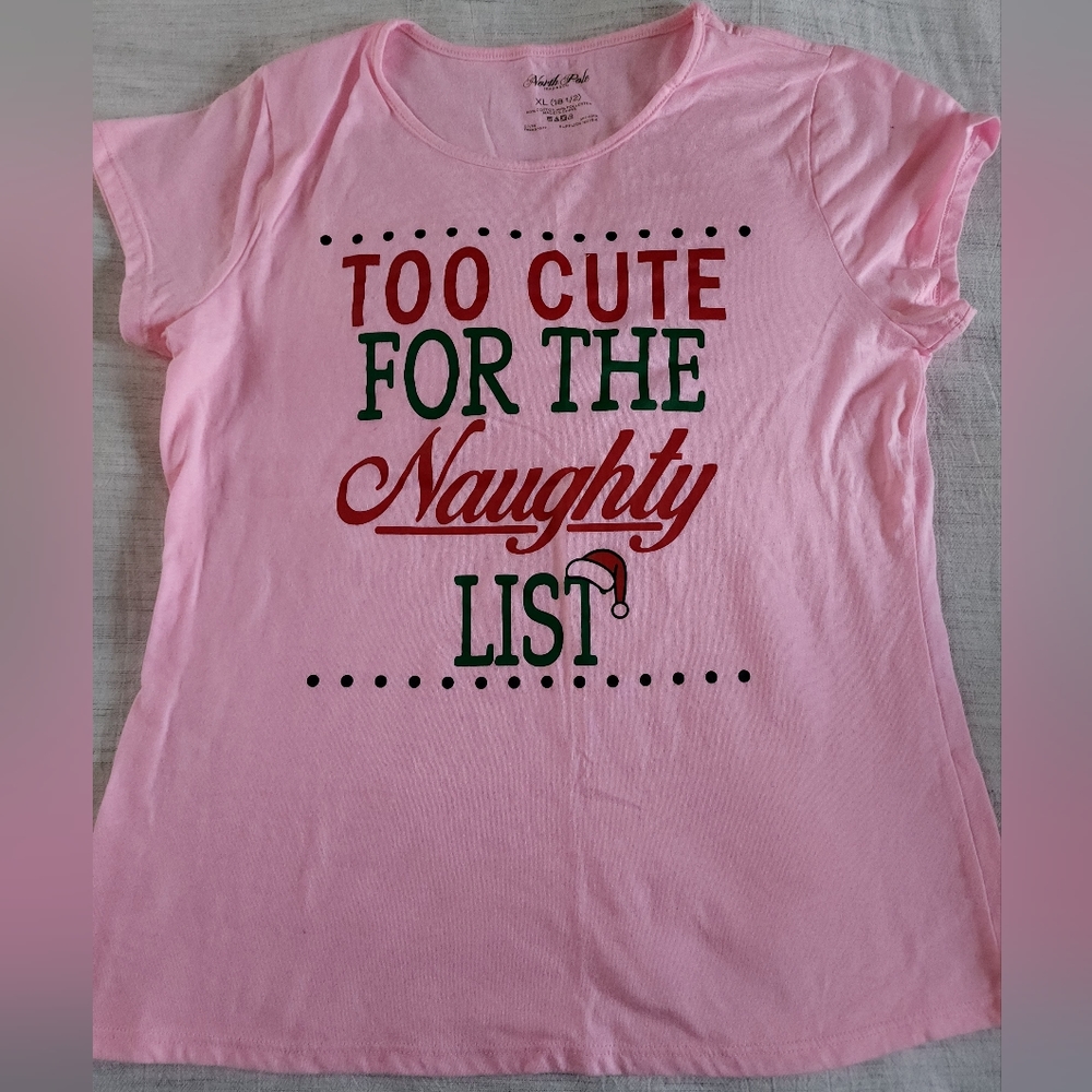 Christmas T-Shirt "Too cute for the naughty list" Girls Size:XL